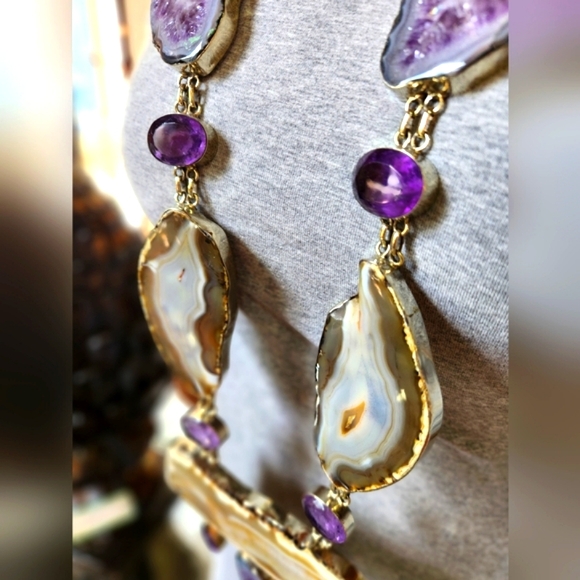 Handcrafted Amethyst, Agate Statement Necklace - Only one available. Unisex - Picture 9 of 16